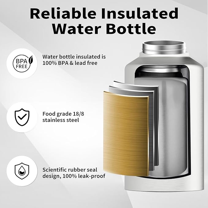 2/3 Gallon Water Bottle Insulated(Cold for 48 Hrs),BPA Free&Leak Proof,87oz Stainless Steel Water Jug/Flask,Big thermo,Large Water Bottle with Handle for Gym,Hiking,Camping,Stainless