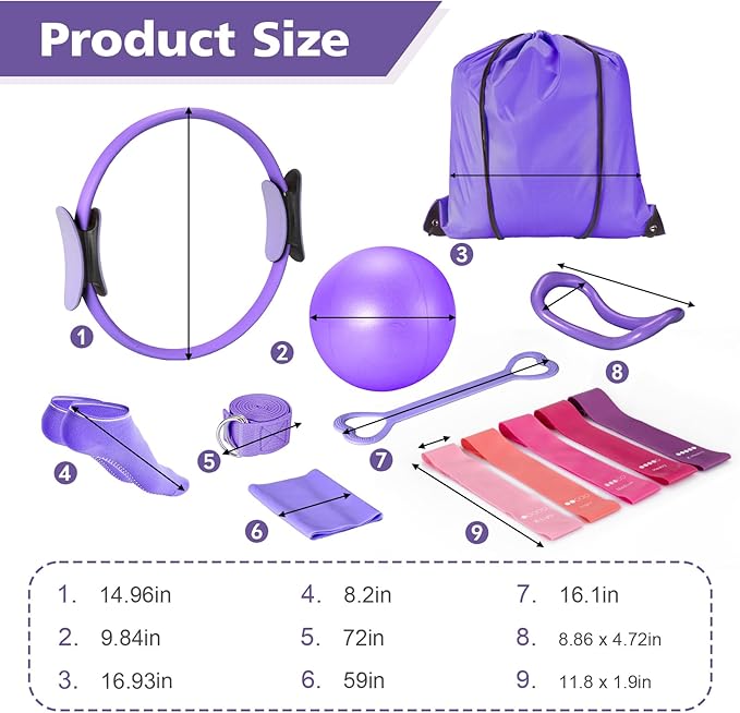 Ideal Swan Pilates Ring Essentials Kit for Women, Home Workout Equipment Set with 9.8” Ball, Resistance Bands, Accessories, Pilates Set for Legs Arms and Thighs（13 PCS）