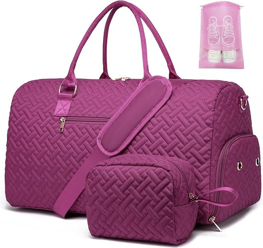 Duffle Bag for Travel, Weekender Bag with Shoe Compartment, Carry On Overnight Bag for Women with Toiletry Bag, Gym Bag with Wet Pocket, Hospital Bags for Labor and Delivery Beige