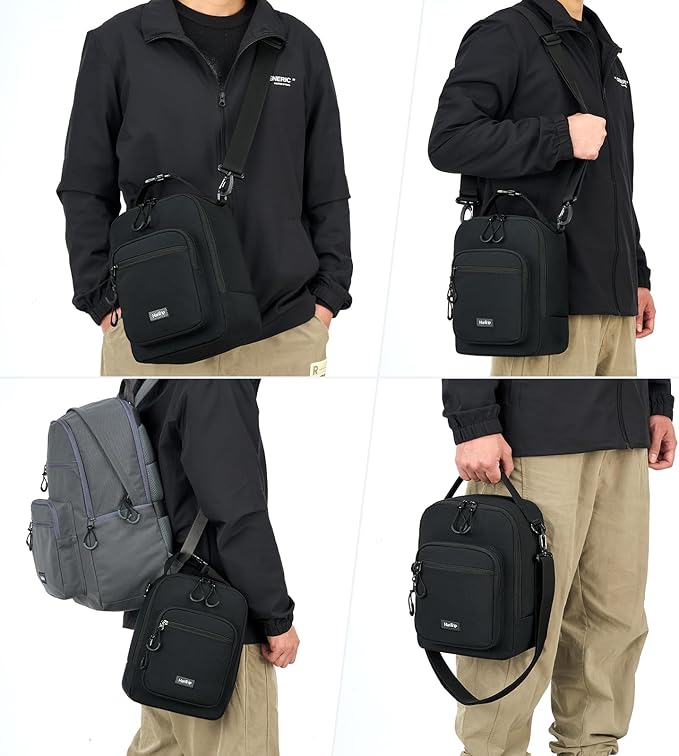 Insulated Lunch Bag with Adjustable Shoulder Strap, Lunch Box for Women Men, Reusable Portable Lunchbox for Office Work Picnic (Black)