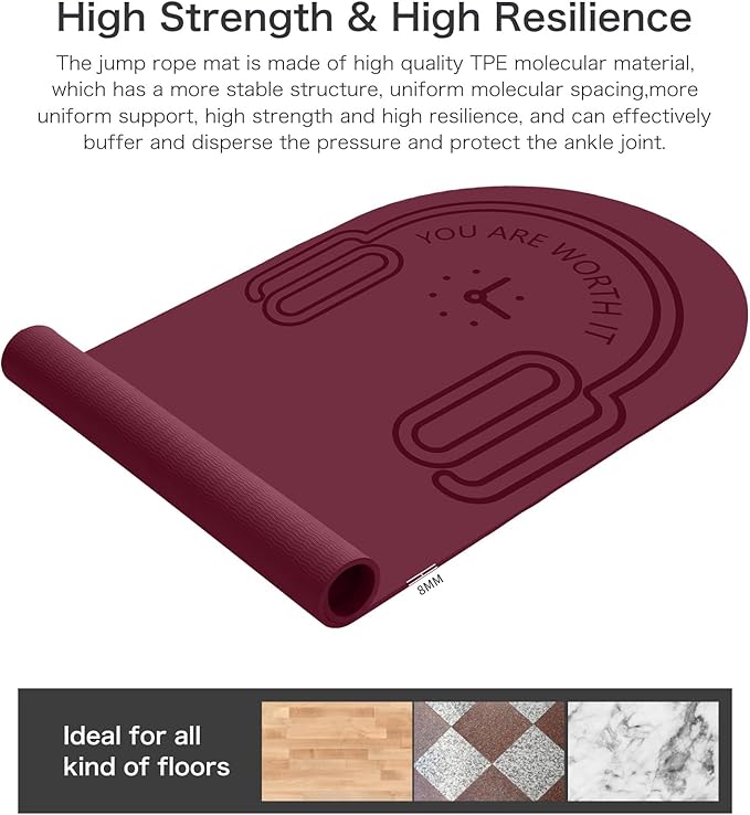 8/20/30mm Jump Rope Mat Fitness Exercise Mat Durable, Non-Slip, Workout Mats with Jump Rope & Carrying Bag for Home Gym Flooring (55"x 24")