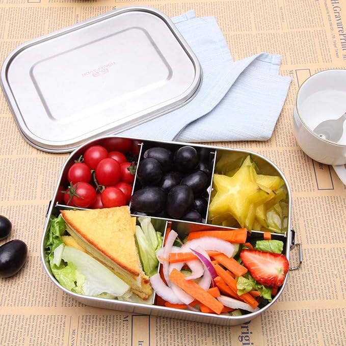 G.a HOMEFAVOR Stainless Steel Bento Lunch Box, Metal Lunch Container with 5-Compartment, 1400 ml, Ideal for Work & Travel, Meal Prep, Leak Proof, Dishwasher Safe
