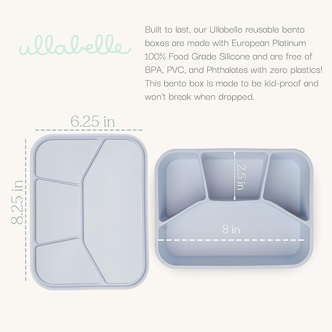 Leak Proof Bento Box Food-Grade Silicone Bento, BPA, Phthalate, Lead, & PVC Free - Lunch Box for Daycare, Kids, & Adults - Leak Resistant Sets With Lids Snack Box Container (Periwinkle 4)