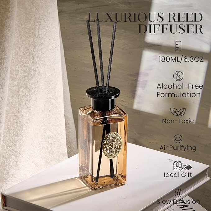 M&SENSE 6.3 oz Large Reed Diffuser Set | Cashmere Cloud Scent Oil Diffuser with Sticks | Hotel Collection Non-Toxic Essential Oil |for Bedroom Bathroom Living Room
