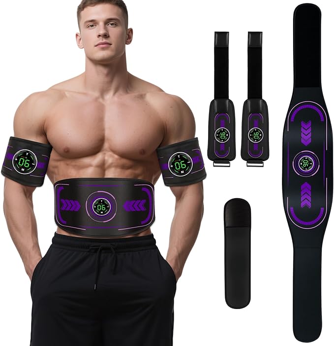 Electronic Muscle Stimulator with TENS & PMS, Ab Belt Stimulator Muscle Toner, Abdominal Fitness Trainer for Home