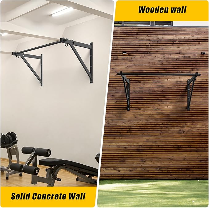 Wall Mounted Pull Up Bar, Adjustable Depth 51" Chin Up Bar, Strength Training Pull-Up Bars 500LBS Weight Capacity, Home or Garage Gym Chin Up Workout Training Station