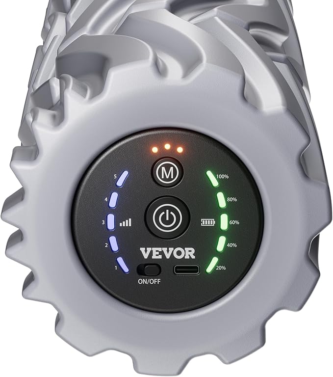 VEVOR Vibrating Foam Roller, 5-Speed Electric Massage Roller, 16" Rechargeable Muscle Roller with 3 Vibration Modes, High Density EVA Foam Massager for Deep Tissue, Back Pain Relief, Exercise Recovery