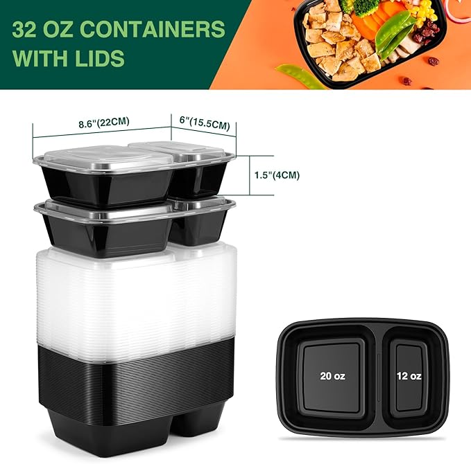 Glotoch 20 Pack 32OZ Meal Prep Containers Reusable Microwave Safe,Extra Large &Thick Food Storage Containers With Lids, Durable Bento Boxes BPA-free, Stackable,Dishwasher/Freezer Safe
