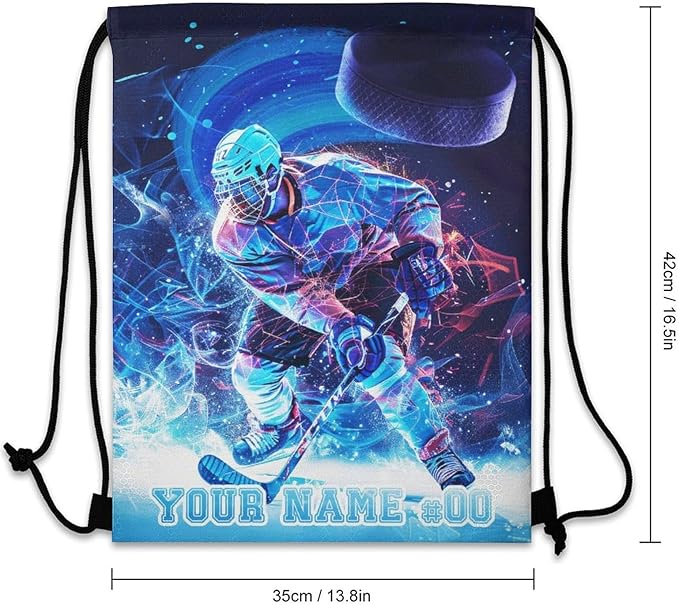 Custom Hockey Drawstring Backpack - Cool Cinch Sack, String Backpacks for Kids Women Men Boys Girls for Gym Outdoor Sports Travel Athletic Drawstring Bag - Lightweight/Foldable