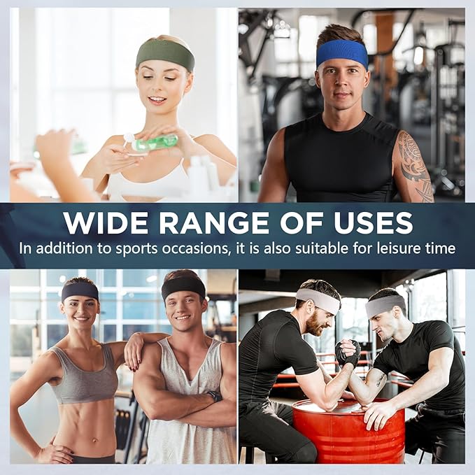 18 Pcs Sports Sweatbands for Men Women Camo Headbands Workout Non Slip Headbands Breathable Head Band Fitness Stretchy Unisex Hairband for Yoga Running Cycling Ball