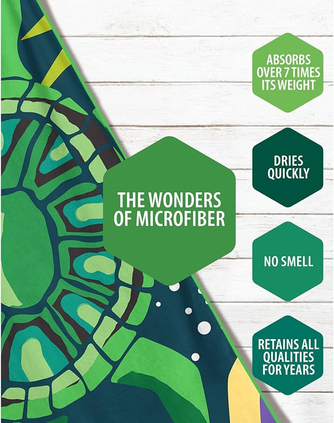 VENTURE 4TH Microfiber Beach Towel: Quick-Dry, Compact, Sand-Free, Absorbent, Sandproof and Lightweight - Perfect for Camping, Beach, and Roadtrips (Turtle Bay Design | 35x78 inches)