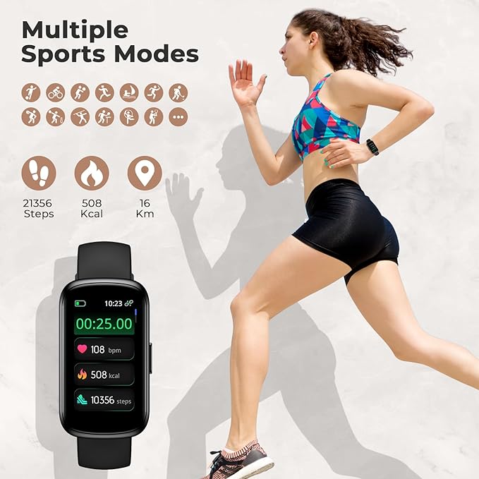 Fitness Tracker with 24/7 Heart Rate, Blood Oxygen, Sleep Monitor, 3ATM Waterproof Fitness Watch/Smart Watch/Activity Tracker, Pedometer/Step Counter, Calorie Tracker for Women Men, Black