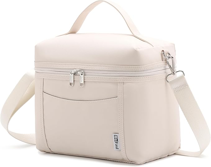 Insulated Lunch Bag Portable Lunch Box Bag Men Women Leakproof Lunch Cooler Bag with Adjustable Strap Adult Lunch Box for Office Picnic Travel Off White