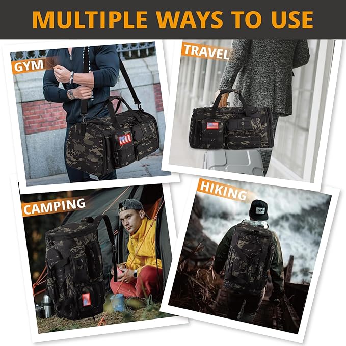 Expandable Gym Bag For Men,Tactical Large 3 in 1 Sports Duffle Bag With Shoes Compartment,Water Resistant Sports Gym Tote Bags Multi-functional Weekend Travel Backpack Overnight Bag