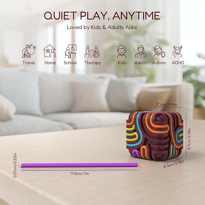 Accevo Sensory Fidget Toys for Kids Adults, Sensory Activity Board with 15 Strings, Silicone Cube Toys for Autism ADHD Anxiety Stress Relief, Stocking Stuffers for Women Men Teen Gifts