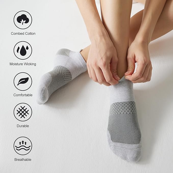 CS CELERSPORT 5 Pairs Women's Ankle Running Socks Cushioned Athletic Sport Socks with Tab