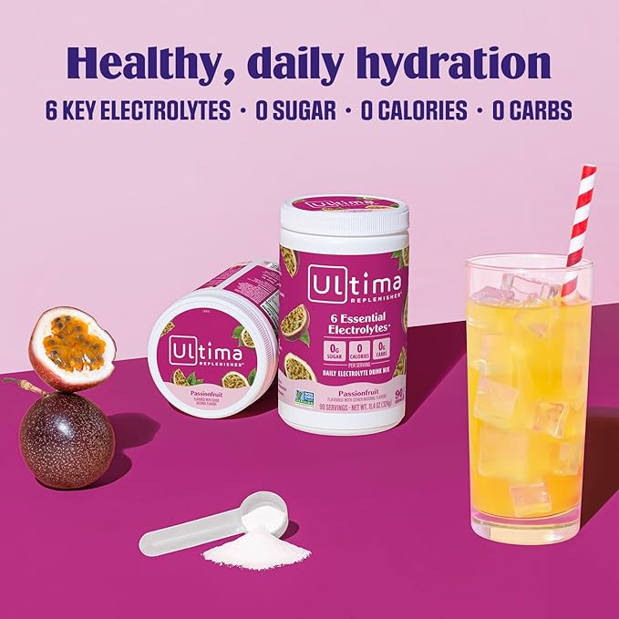 Ultima Replenisher Daily Electrolyte Powder Drink Mix – Sugar Free – Passionfruit, 90 Servings – Hydration Powder with 6 Key Electrolytes and Trace Minerals – Keto Friendly, Non-GMO