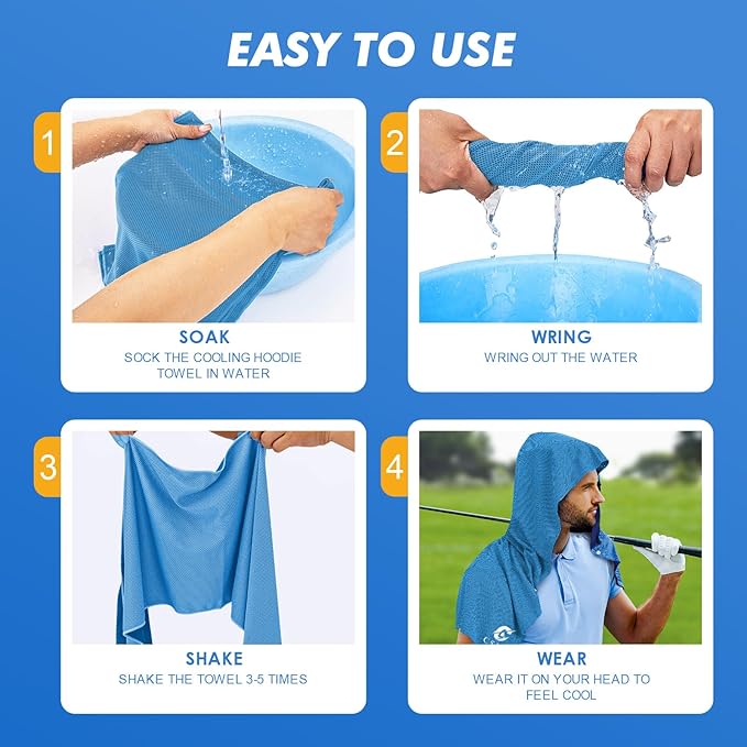 Cooling Hoodie Towels, Instant Cooling Towels for Neck and Face, UPF 50 Sun Protection, Ice Towel for Hot Weather, Head Towel for Sports, Camping, Cycling & More Activities
