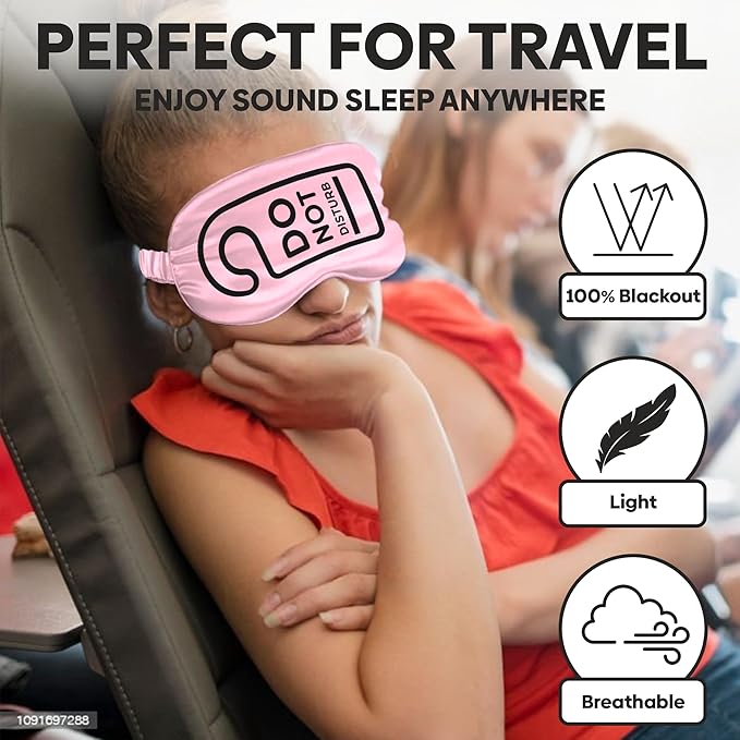 VITYA Pink Do Not Disturb/Wake Me Up Double-Sided Silk Sleep Mask for Women/Men | Sleep Mask Light Blocking | Soft Breathable Sleep Eye Mask for Traveling on Airplane | Eye Mask with Elastic Strap