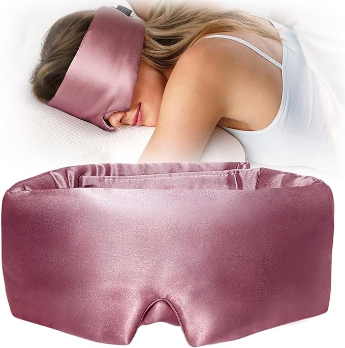 YFONG 100% Mulberry Silk Sleep Mask, Total Blackout Eye Mask for Women & Men, 22 Momme 6A Grade Silk with Adjustable Band Designed for Side Sleeper Pink