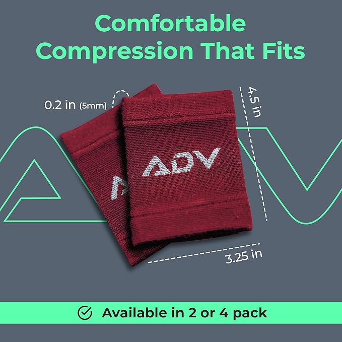 ADV Tennis Wristbands with New Age Polyester Cotton Blend - Ultra Absorbent Wrist Sweatbands - Doublewide & Slim Wrist Bands for Sweat - 4 Pack or 2 Pack