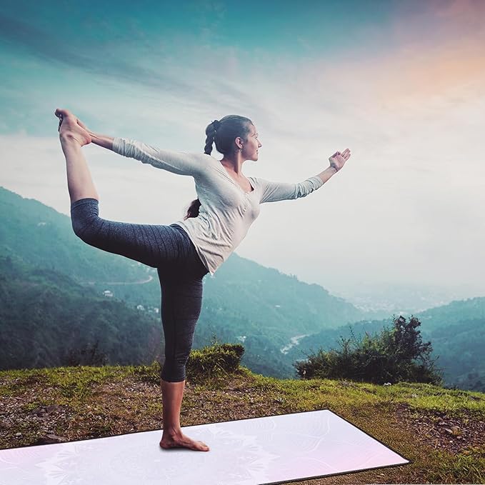 QiyI Yoga Mat Towel with Corner Pockets, Non Slip Sweat Absorbent Hot Yoga Towels, Soft Yoga Blankets with Travel Bag, Skidless Mat Cover for Workout, Gym, Fitness - 70"x26", Purple Mandala