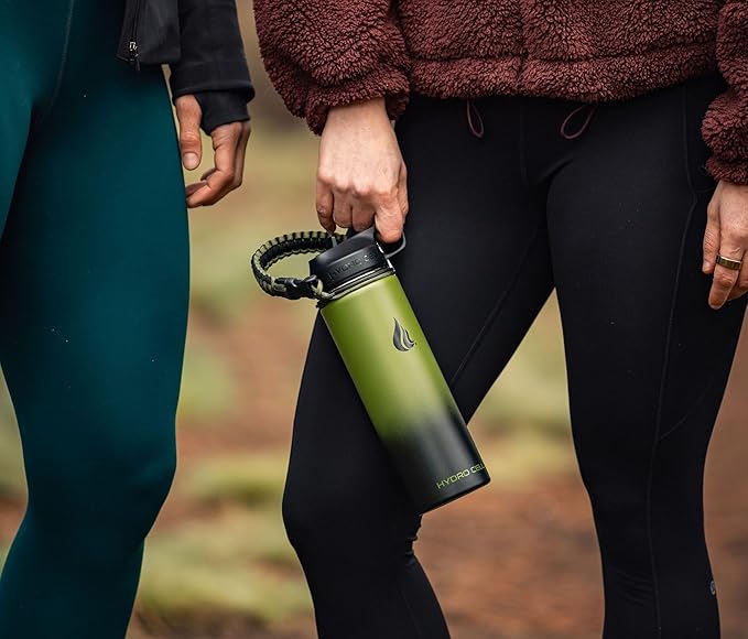 HYDRO CELL Stainless Steel Insulated Water Bottle with Straw - For Cold & Hot Drinks - Metal Vacuum Flask with Screw Cap and Modern Leakproof Sport Thermos for Adults (Army/Black 24oz)