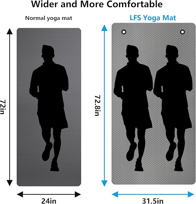 LFS Yoga Mat 72.8" x 31.5" x 2/5 inch Thick With Strap and Bag, Extra Wide Workout Mat for Women and Men, Non Slip Exercise Mat for Home Outdoor Yoga, Pilates, Stretching, Floor & Fitness Workouts