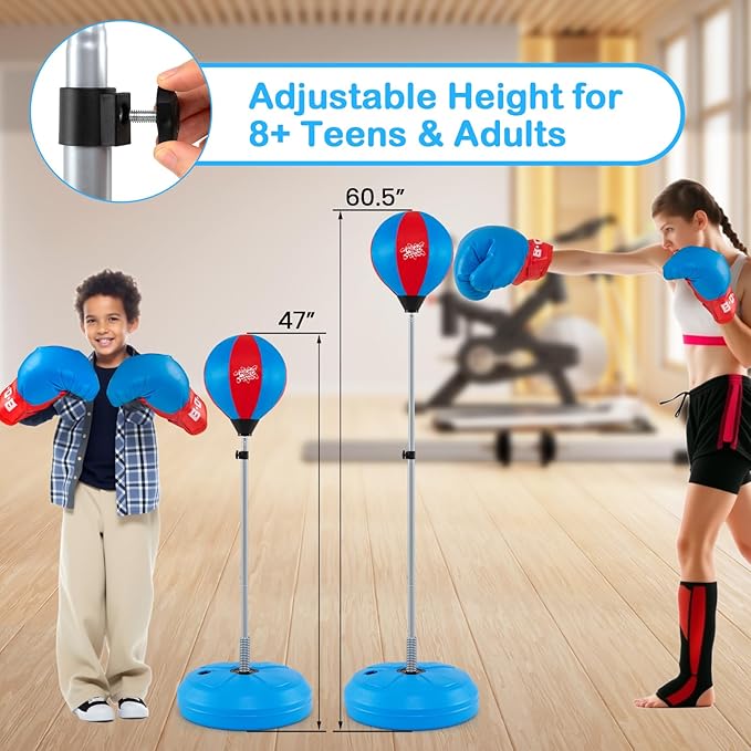 Goplus Punching Bag for Kids, Height Adjustable Kids Workout Equipment with Boxing Stand, Boxing Gloves, Inflator for Teens Adults Boys & Girls Aged 8+, Reflex Bag for Christmas Birthday
