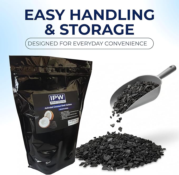 IPW Industries Inc. Bulk Activated Carbon for Aquarium & Water Filtration, 4x8 Mesh Coconut Shell Charcoal, Granular Activated Charcoal Water Filter, Replacement Carbon Water Filter Media - (5 Lbs)