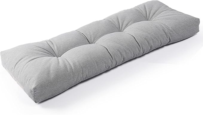 SUNROX LokGrip Non Slip Tufted Memory Foam Bench Cushion, FadeShield Water Resistant Durable Thicken Outdoor/Indoor Bench Seat Pads 54x16x4 inch, Heather Grey