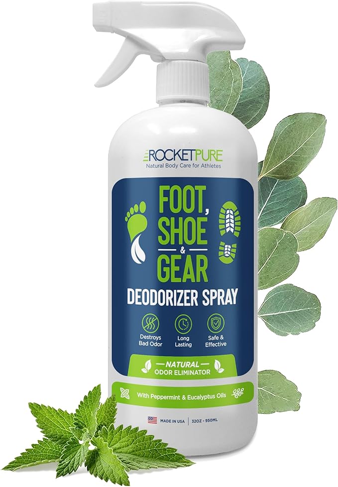 Rocket Pure Natural Odor Eliminator - Foot & Shoe Deodorizer Spray, Gear Odor Eliminator - Removes, Controls & Prevents Odors - Made with Essential Oils - Made in USA (Mint, 32oz)
