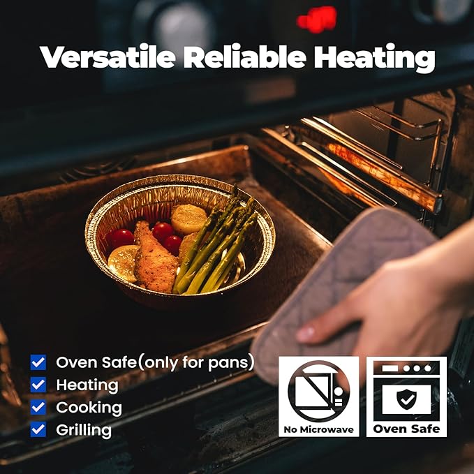 Fit Meal Prep 50 Pack 7” Round Aluminum Foil Pans with Lids, Pie Tins Disposable 7 inch with Lids, Take Out Containers, Freezer Oven Safe Aluminum Baking Pans for Storing, Cooking, Storage, Reheating