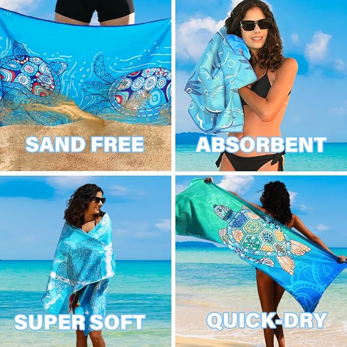 2 Pack Microfiber Thin Lightweight Beach Towel Sand Free Quick Dry Absorbent Compact Towels for Swimming Pool Camping Beach Accessories Large Easy Pack Travel Things for Vacation Essentials Adult Gift