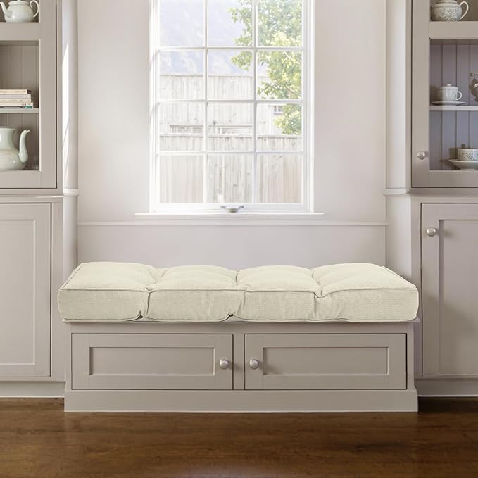 Detiblue Bench Cushion for Indoor Furniture，48x16x4Inch Tufted Bench Seat Cushion with Non-Slip, Comfortable and Durable for Shoe/Entryway/Storage with Cushion（CrossLinen Beige）