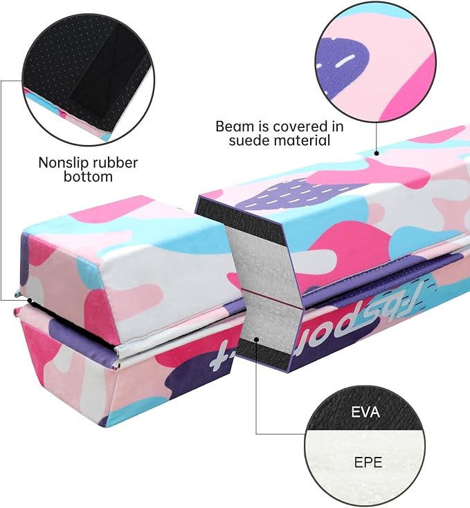 FBSPORT 8ft/6ft Balance Beam: Folding Floor Gymnastics Equipment for Kids Adults,Non Slip Rubber Base, Gymnastics Beam for Training, Practice, Physical Therapy and Professional Home Training