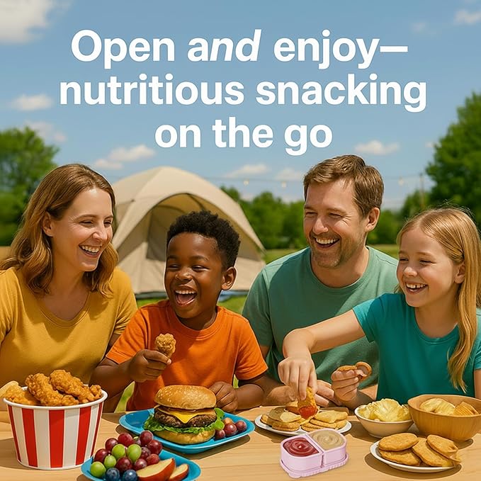 4 Sets Silicone Snack Containers with Lids, Reusable Double Compartment Plastic Container for Sauce Snack,Compact Food Storage for School, Office, Travel,Condiment Container with Lid (4 Colors)