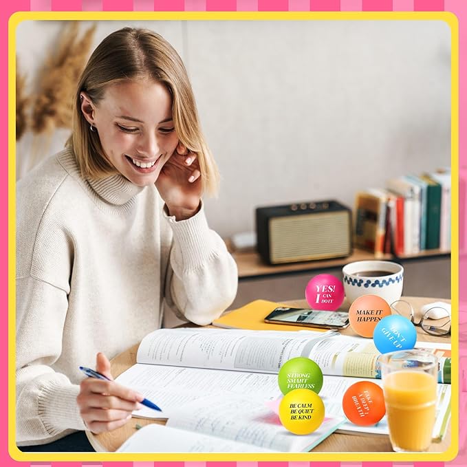 Sotiff 100 Pieces Motivational Stress Balls Colorful Foam Inspirational Relief Quotes Stress Balls Pack Employee Appreciation Gift for Relief Encouraging(One Size,Six Colors)