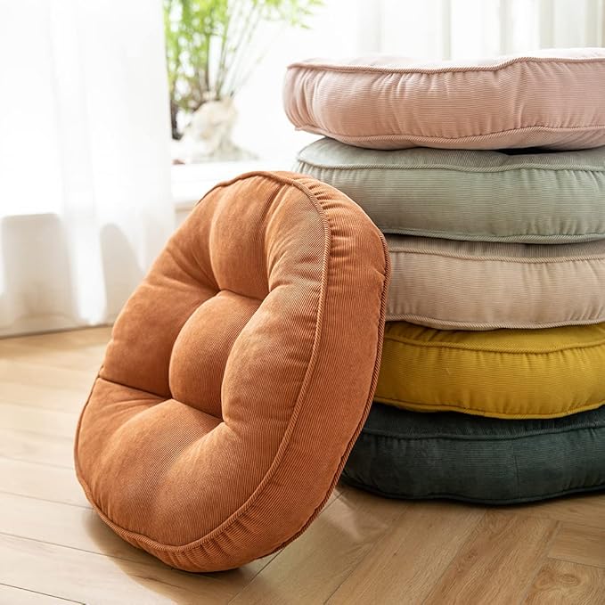 Corduroy Chair Pads Seat Cushion Soft Thicken Bedroom Living Room Floor Tatami Cushion Round Seat Pad for Kids Reading Adult Office,1 Count (Orange,22"x22")