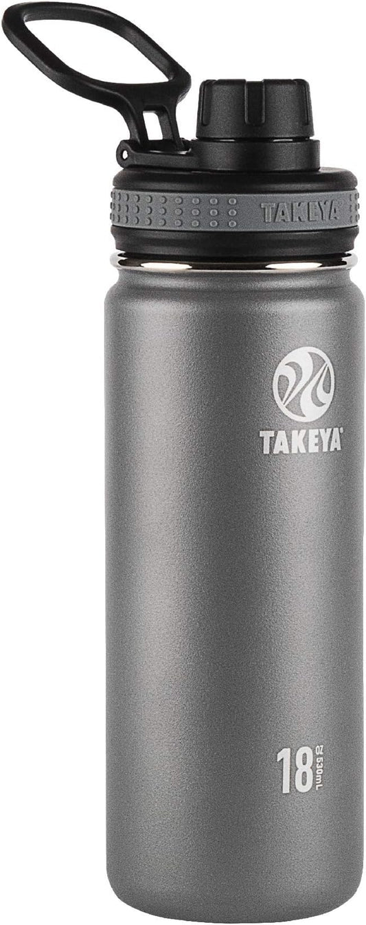 Takeya Originals 18 oz Vacuum Insulated Stainless Steel Water Bottle with Spout Lid, Graphite