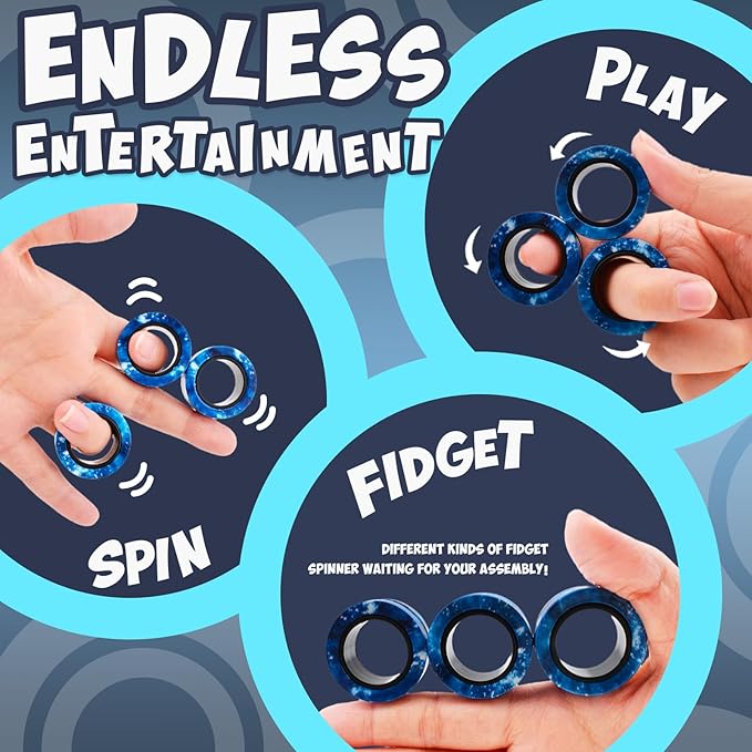 Fidget Toys Adults Pack 10Pcs,Fidget Spinner with Magnetic Rings Gyro,Fidget Controller Autism Sensory Toys,ADHD Stress Anxiety Desk Fidgets,Easter Basket Stuffers for Kids Teen Boys(BB)