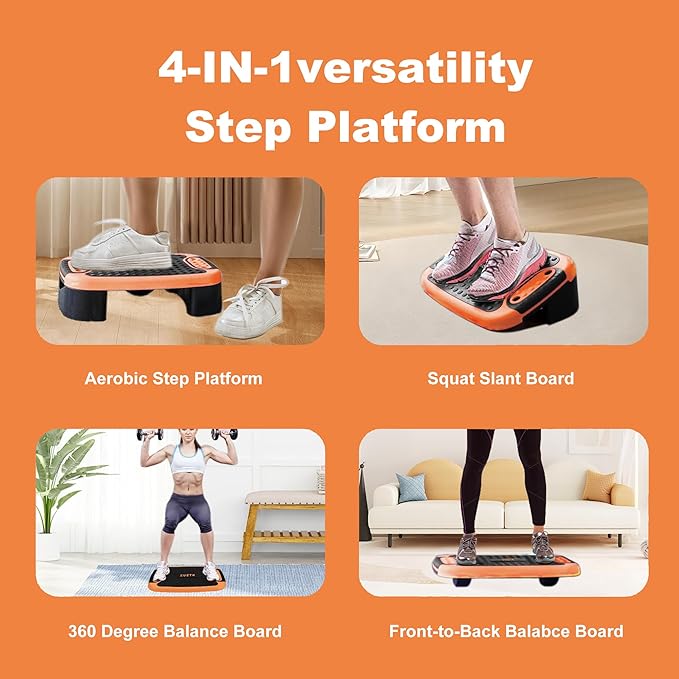 4-In-1 Aerobic Balance Board and Step Up Exercise Platform - Adjustable Multifunctional Balance Board Slant Board, Steppers for Exercise - Home Workout Non Slip Stepper Platform