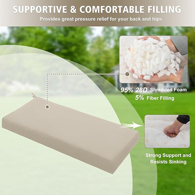 Outdoor Bench Cushion Waterproof 36"x14", Fade-Resistant Patio Furniture Replacement Pad with Ties - Also Fits Indoor Entryway Bench or Window Seat, Cream