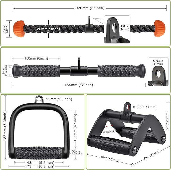 SELEWARE Triceps LAT Pulldown Attachments Home Gym Workout Accessories with Non-Slip Soft Rubber Grip Cable Machine Attachments Triceps Rope Double D Row Handle Pull Down Bar Straight Bar Exercise