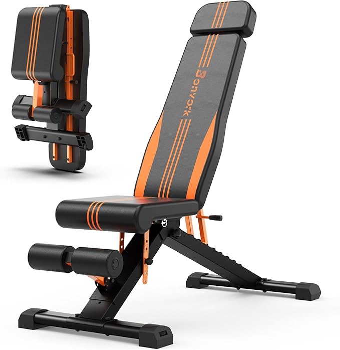 900LBS Adjustable Weight Bench - Foldable Workout Bench Press with 33.5" Extended Backrest for Home Gym Strength Training,Folding Flat Incline Bench with 80x40MM Steel for Full Body Exercise