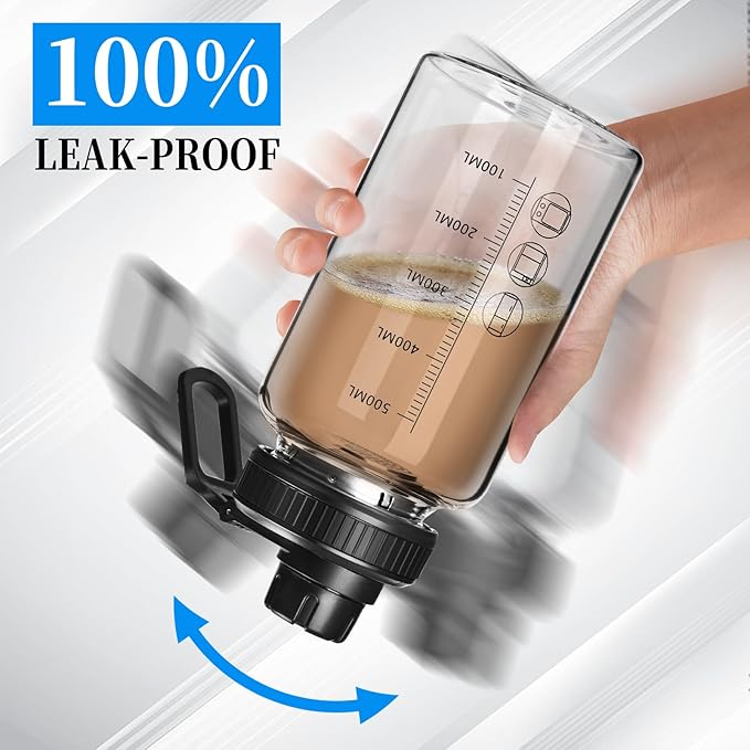 Glass Shaker Bottle, 4 Pack 22oz BPA-Free Odorless Shaker Bottle with 304 Stainless Steel Ball and Removable Cleaning Brush for Fitness Protein Mixes