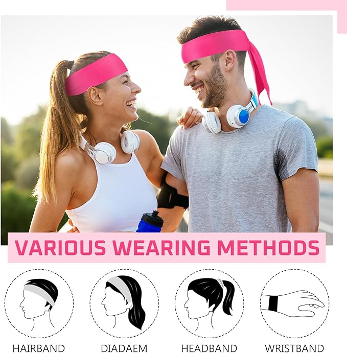 Hiboom 30 Pack Tie Headband Bulk Sports Tennis Head Tie Ninja Karate Tie Back Athletic Sweatbands Adjustable Hair Bands for Women Men Basketball, Football, Soccer, Running, Yoga Workout