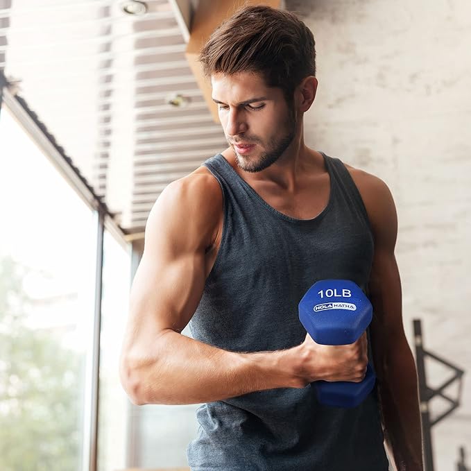 HolaHatha 2, 3, 5, 8, and 10 Pound Neoprene Dumbbell Free Hand Weight Set with Rack, Ideal for Home Exercises to Gain Tone and Definition, Pastel