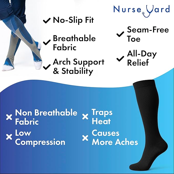 Compression Socks for Nurses - Women & Men - 20-30mmHg Graduated Compression, Zero-Toe Compression, For Medical Staff, Nursing, Athletic Support Such As Running, Cycling, Hiking - 1 Pair
