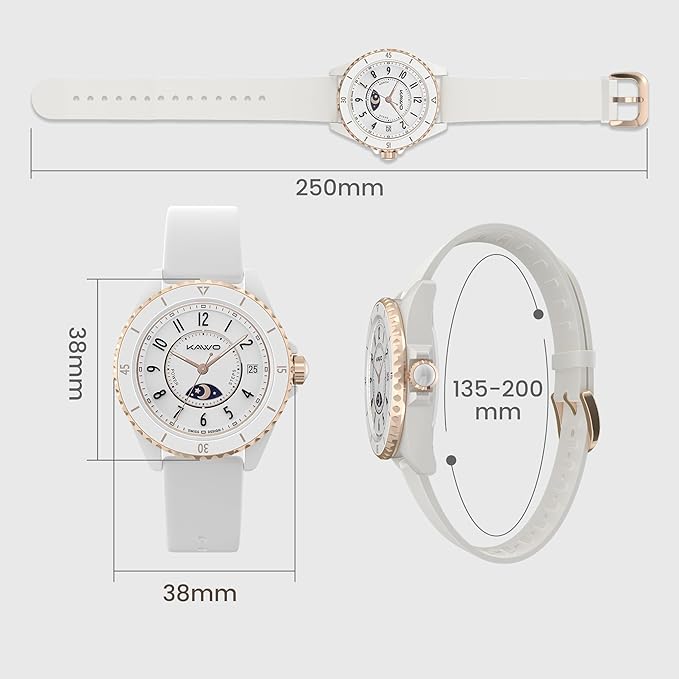 KAVVO Oyster Mini 38mm Bluetooth Smartwatch for Women, 1.1'' Delicate AMOLED Always-On Display, Rotating Bezel, Fitness Tracker with Female Health, Heart Rate Blood Oxygen Monitor(Ceramic White)